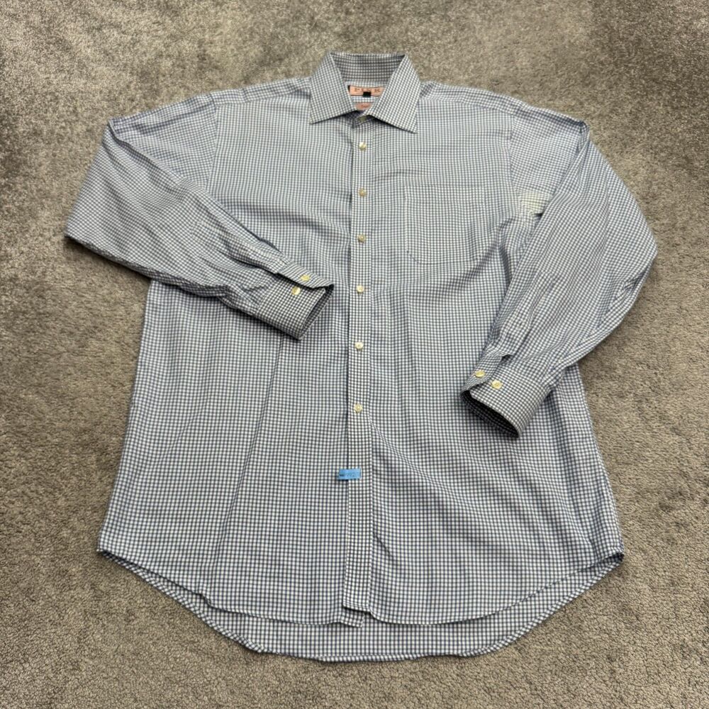 Thomas Pink Traveler Button Down Shirt Mens Large Blue Gingham Check Cotton Top